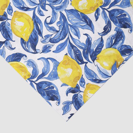 Blue Watercolor Lemon Pattern  薄葉紙 (詳細)