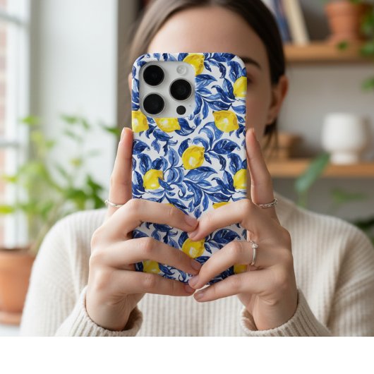 Blue Watercolor Lemon Pattern  iPhoneケース