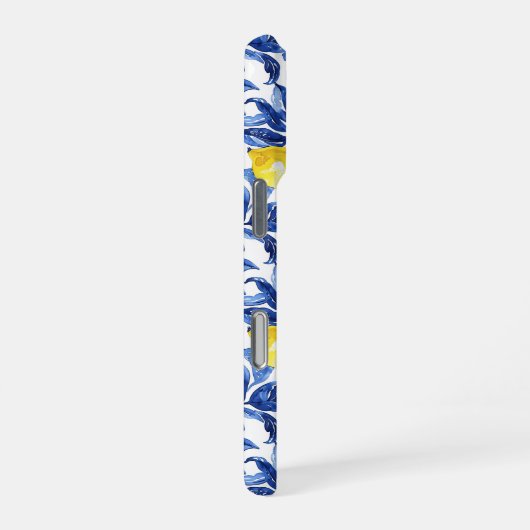 Blue Watercolor Lemon Pattern  iPhoneケース (右側面)