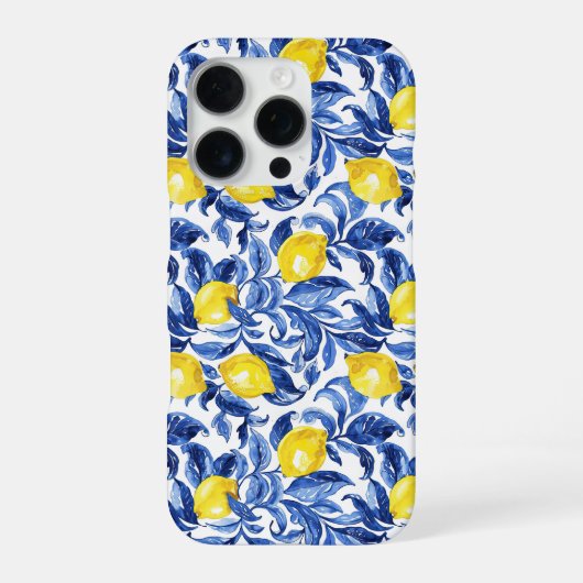 Blue Watercolor Lemon Pattern iPhoneケース (裏面)