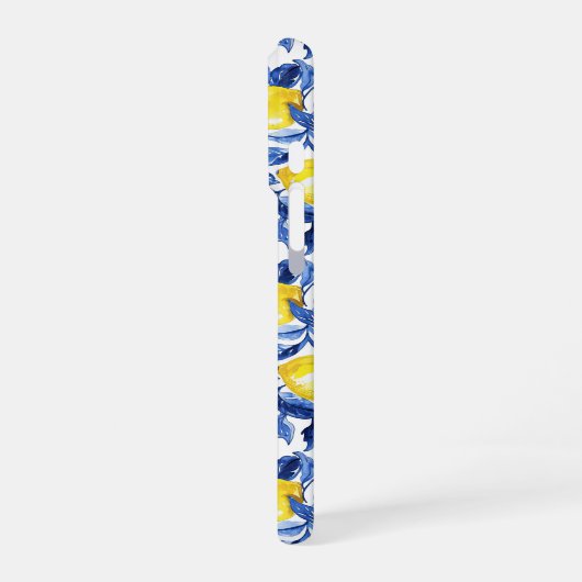 Blue Watercolor Lemon Pattern  iPhoneケース (左側面)