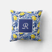 Blue Watercolor Lemon Pattern Monogram クッション (裏面)