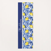 Blue Watercolor Lemon Pattern Monogram Name ヨガマット (正面)