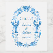 Blue Watercolor Lobster Crab Coastal Cheers ワインラベル (シングルラベル)