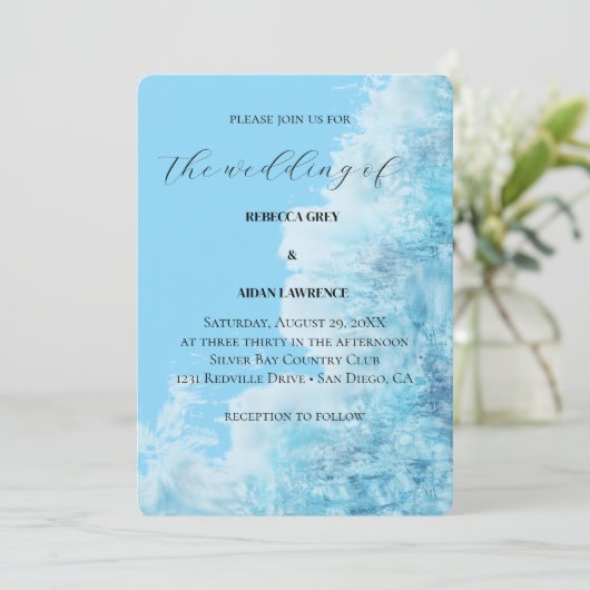 Blue Watercolor Modern Wedding Invitation シーズンカード (スタンド正面)