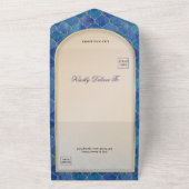 Blue Watercolor Moroccan Pattern Wedding オールインワン招待状 (外側)