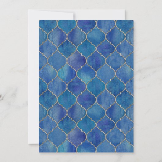 Blue Watercolor Moroccan Pattern Wedding 招待状 (裏面)