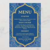 Blue Watercolor Moroccan Wedding Menu メニュー (正面)