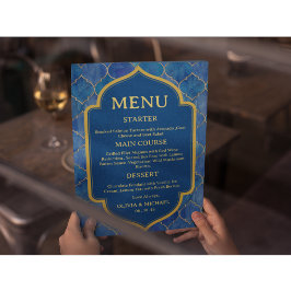 Blue Watercolor Moroccan Wedding Menu メニュー