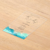 Blue Watercolor Ocean Acrylic Wedding Invitation アクリル招待状 (レイダウン)