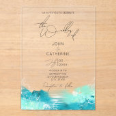 Blue Watercolor Ocean Acrylic Wedding Invitation アクリル招待状 (正面)