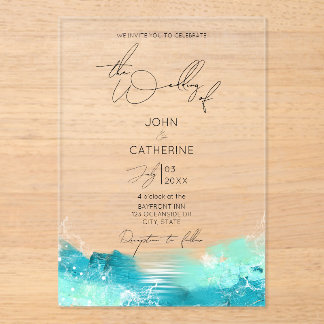 Blue Watercolor Ocean Acrylic Wedding Invitation アクリル招待状