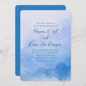Blue Watercolor Ombre Painting Wedding 招待状 (正面/裏面)