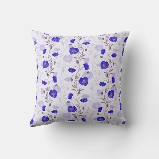 Blue Watercolor Poppies クッション (裏面)