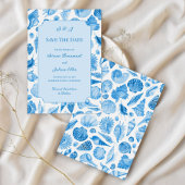 Blue Watercolor Seashell Coastal Chic セーブザデート