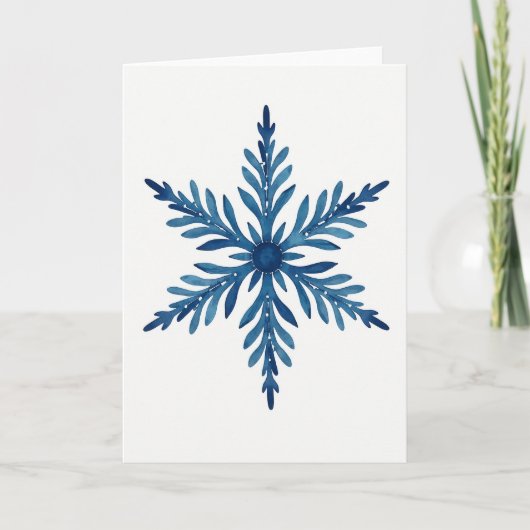 Blue Watercolor Snowflake Card カード (正面)