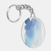 Blue Watercolor Splash with Gold Glitter Dots キーホルダー (正面左)