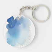 Blue Watercolor Splash with Gold Glitter Dots キーホルダー (裏面)