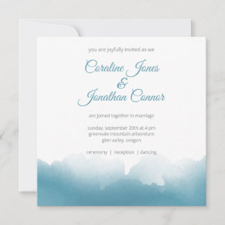 Blue Watercolor Square Wedding Invitation 招待状