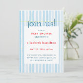 Blue Watercolor Stripes Baby Shower Invitation 招待状 (スタンド正面)