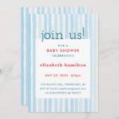 Blue Watercolor Stripes Baby Shower Invitation 招待状 (正面/裏面)