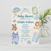 Blue Watercolor Toys & Clothes Baby Shower 招待状 (スタンド正面)