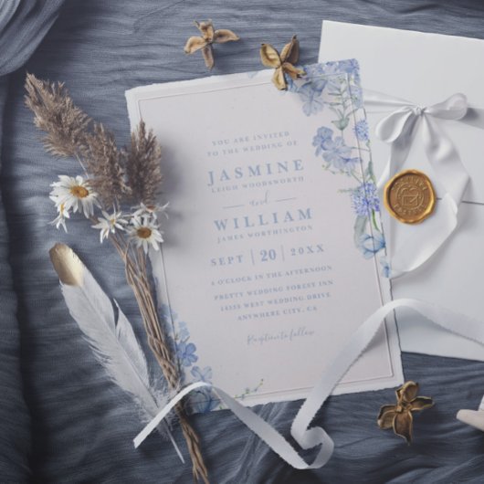 Blue Watercolor Virtual Elegant QR Code Wedding 招待状
