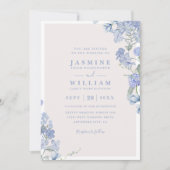 Blue Watercolor Virtual Elegant QR Code Wedding 招待状 (正面)
