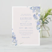 Blue Watercolor Virtual Elegant QR Code Wedding 招待状 (スタンド正面)