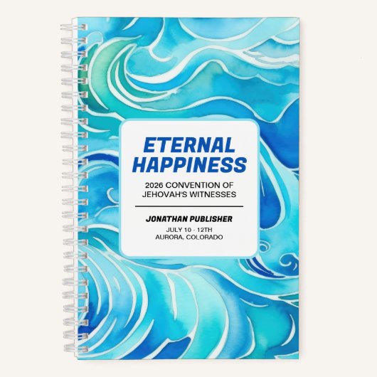 Blue Watercolor Waves Eternal Happiness Convention ノートブック (正面)