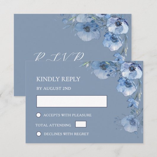 Blue Watercolor Wedding RSVP Card (正面/裏面)