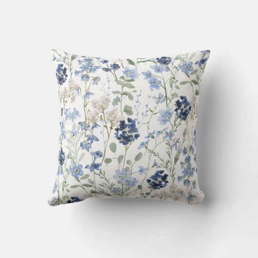 Blue Watercolor Wildflower クッション (裏面)
