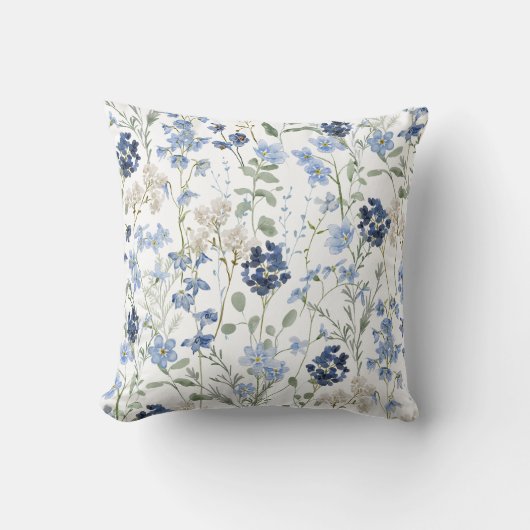 Blue Watercolor Wildflower クッション (正面)