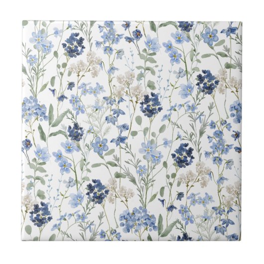 Blue Watercolor Wildflower タイル (正面)