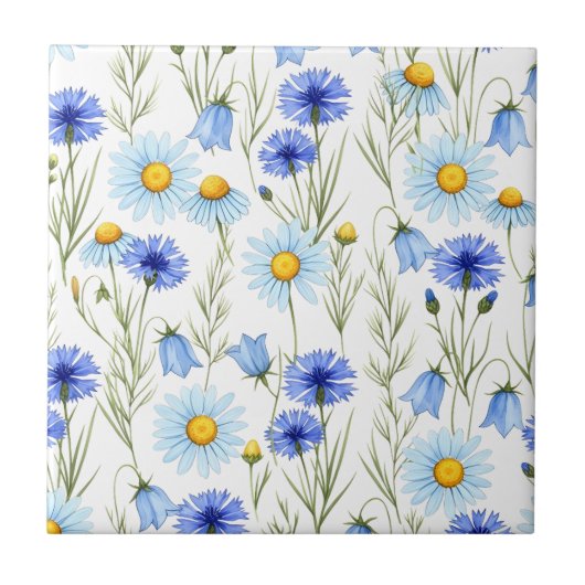 Blue Watercolor Wildflower タイル (正面)