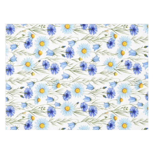 Blue Watercolor Wildflower テーブルクロス (正面(横))