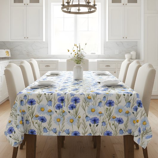 Blue Watercolor Wildflower テーブルクロス