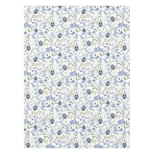 Blue Watercolor Wildflower テーブルクロス (正面)