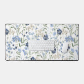 Blue Watercolor Wildflower デスクマット (キーボード&マウス)