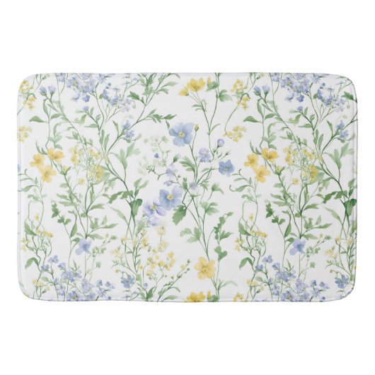Blue Watercolor Wildflower バスマット (正面)