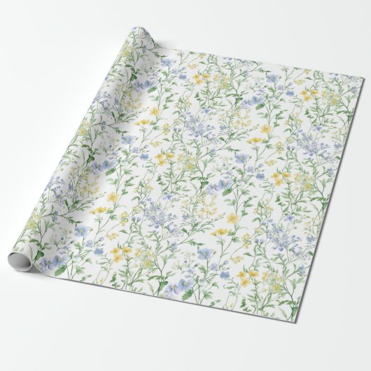 Blue Watercolor Wildflower ラッピングペーパー (アンロールド)