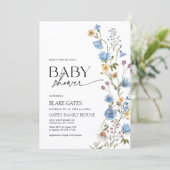 Blue Watercolor Wildflower Baby Shower 招待状 (スタンド正面)