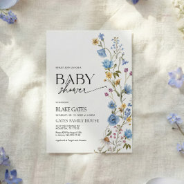 Blue Watercolor Wildflower Baby Shower 招待状