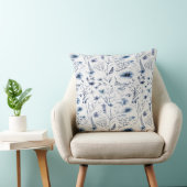 Blue Watercolor Wildflower Botanical Throw Pillow クッション (椅子)