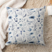 Blue Watercolor Wildflower Botanical Throw Pillow クッション (ブランケット)