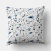 Blue Watercolor Wildflower Botanical Throw Pillow クッション (裏面)