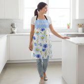 Blue Watercolor Wildflower Custom Name エプロン