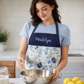 Blue Watercolor Wildflower Custom Name エプロン