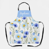 Blue Watercolor Wildflower Custom Name エプロン (正面)
