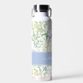 Blue Watercolor Wildflower Monogram ウォーターボトル (正面)